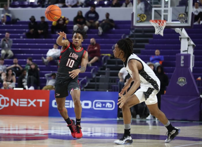 Long Island Lutheran junior Nigel James passes the ball during a win over Link Academy (Missouri) at the City of Palms Classic on Dec. 21, 2023.